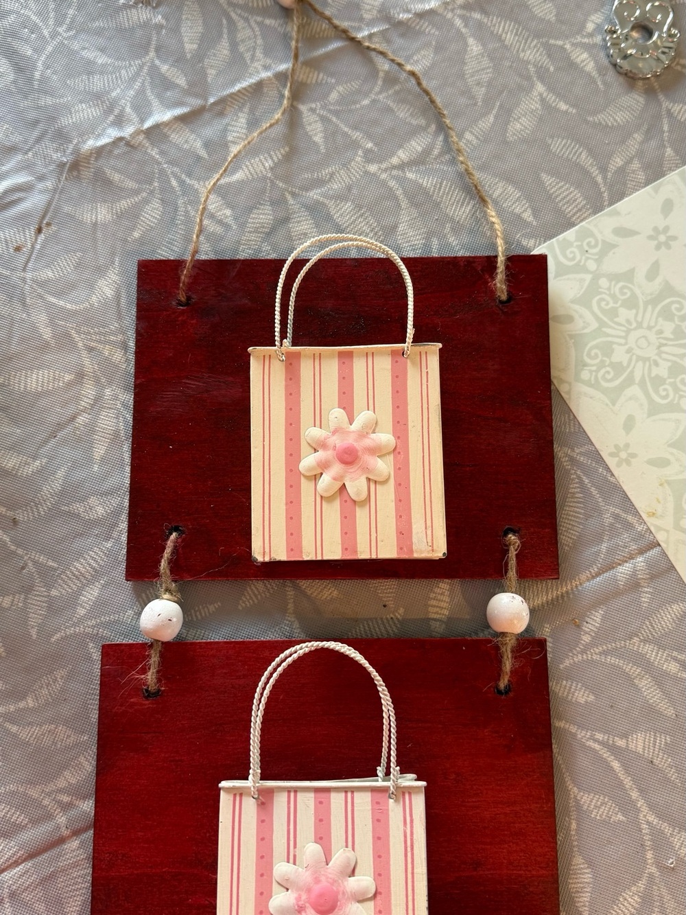 Pink & Cream Striped Decorative Hanging Plaques